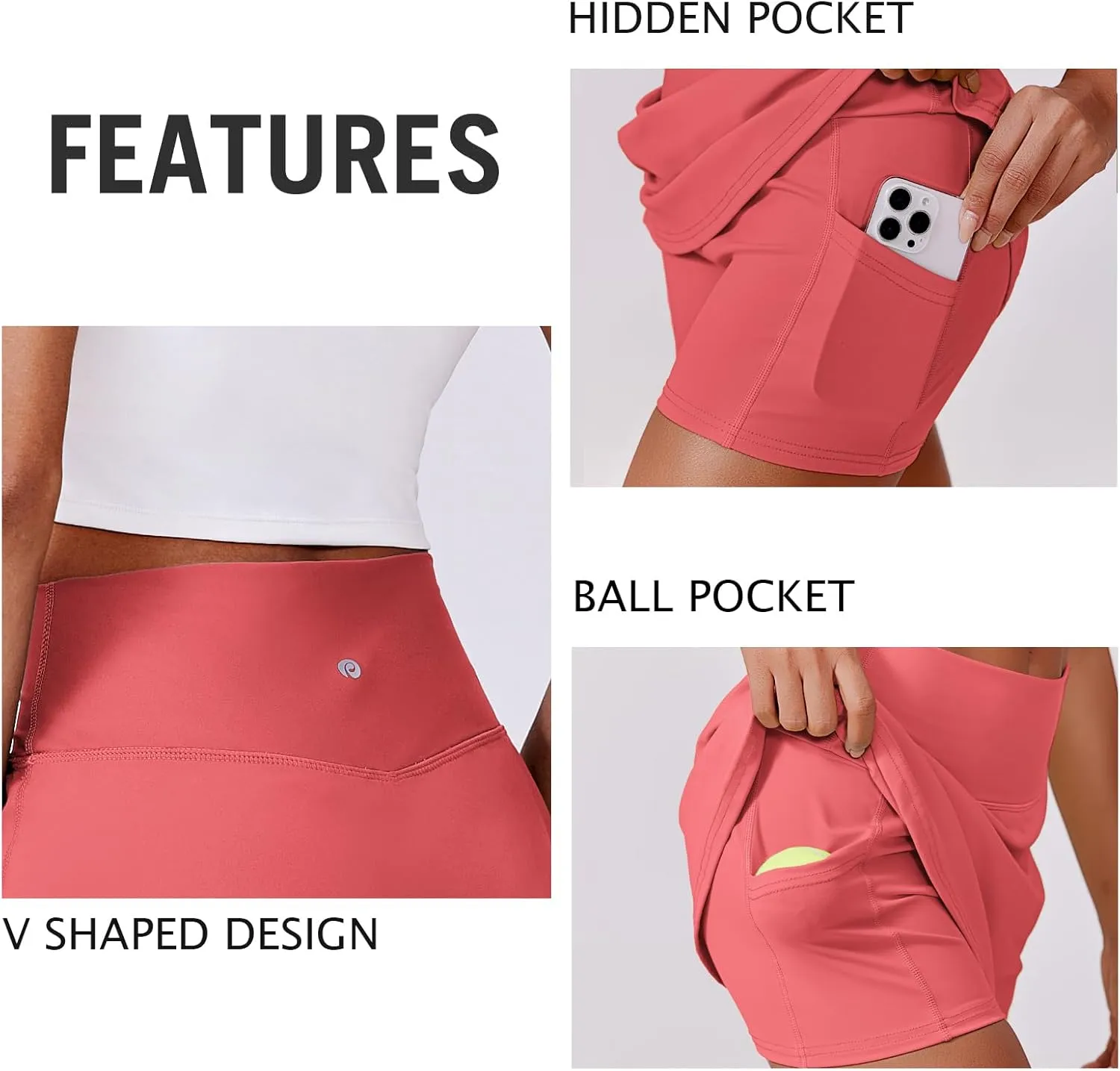 PINSPARK Womens Tennis Skirt High Waisted Golf Skort with 2 Pockets Stretchy Athletic Skirts for Workout Pickleball Running