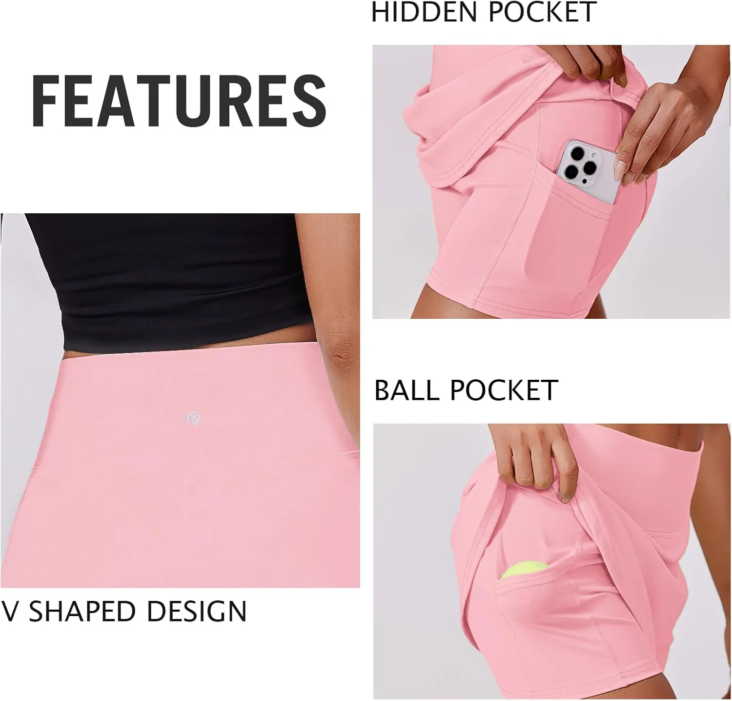 PINSPARK Womens Tennis Skirt High Waisted Golf Skort with 2 Pockets Stretchy Athletic Skirts for Workout Pickleball Running