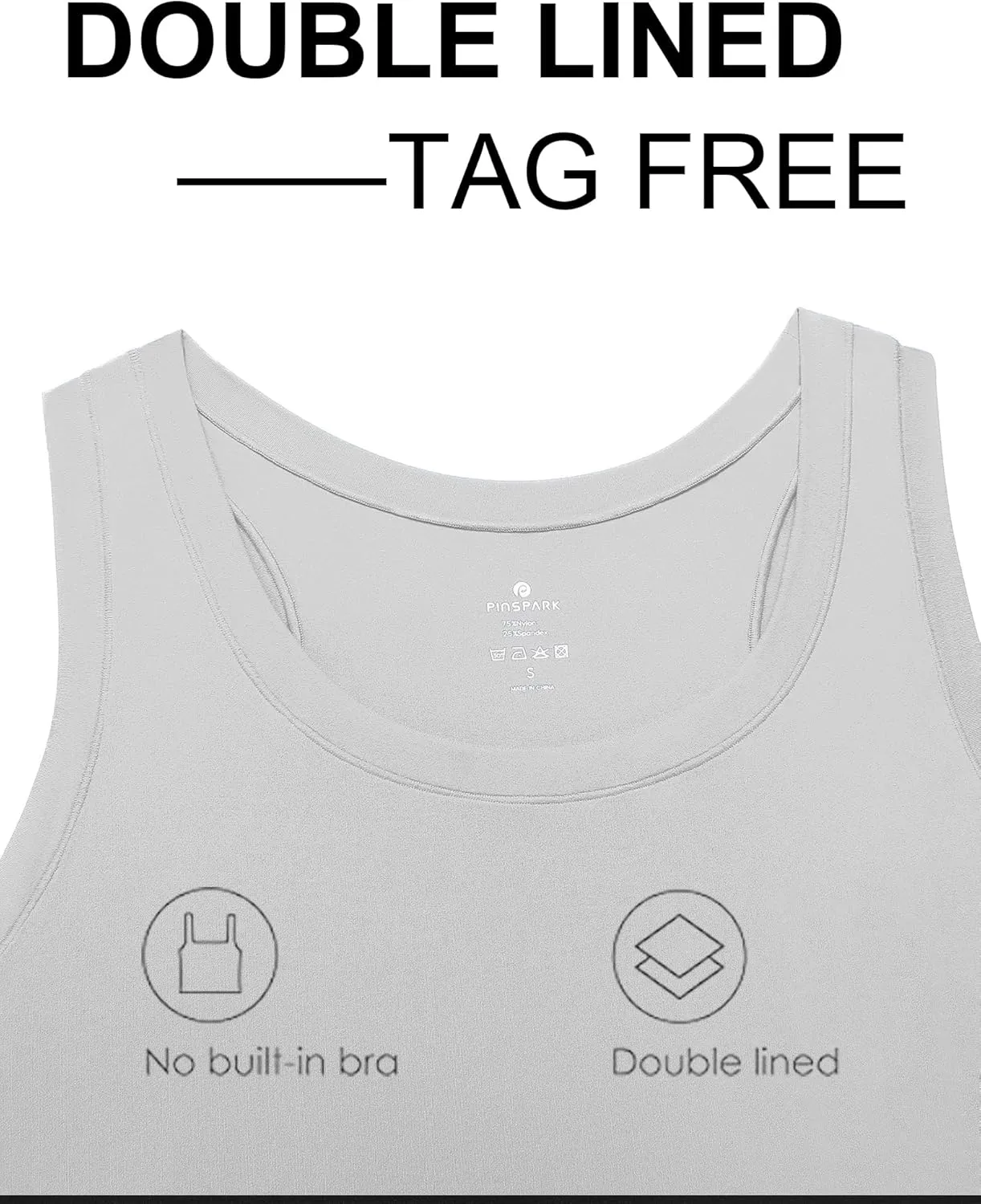 PINSPARK Workout Tops for Women Double Lined Athletic Shirts Scoop Neck Racerback Gym Tanks Sleeveless Tight Crop Yoga Top