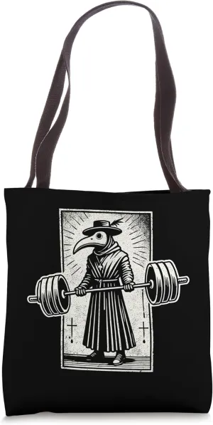 Plague Doctor Weightlifting Funny Retro Vintage Gym Workout Tote Bag
