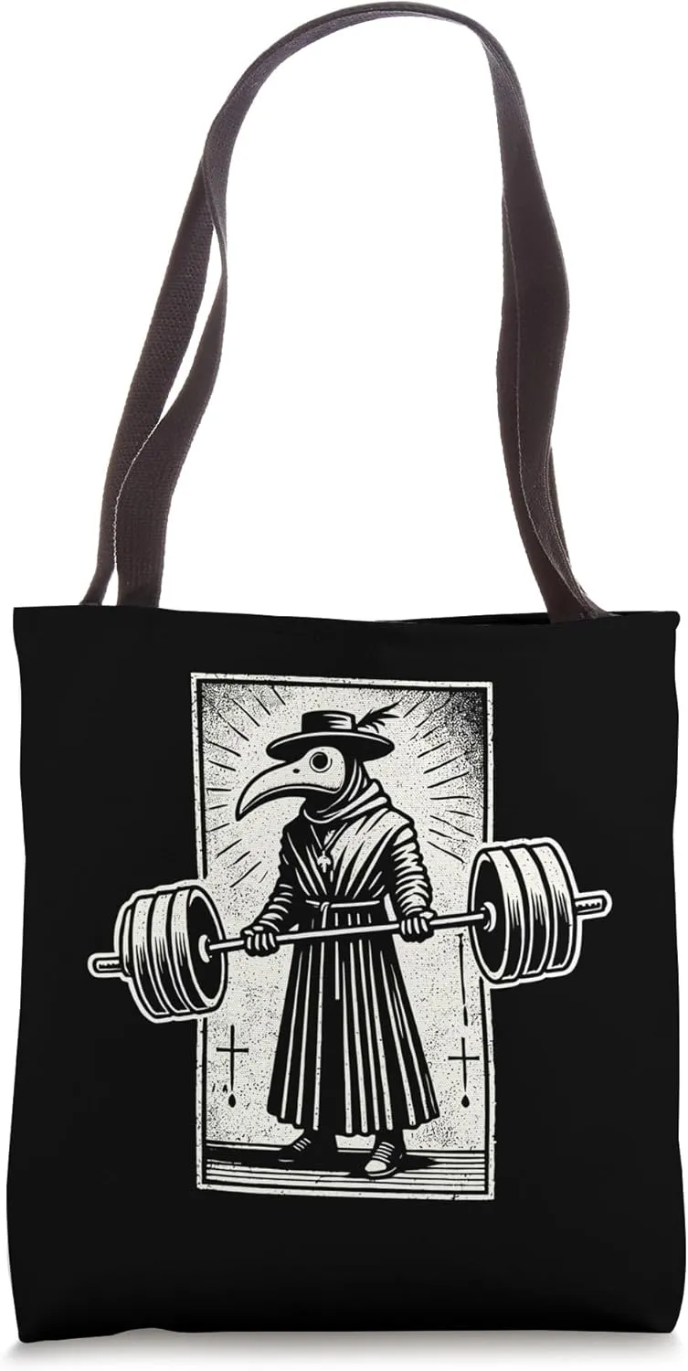 Plague Doctor Weightlifting Funny Retro Vintage Gym Workout Tote Bag