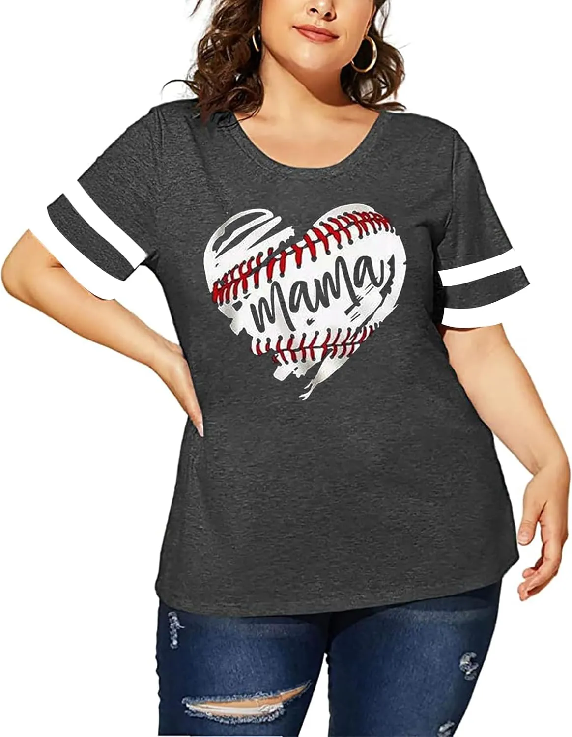 Plus Size Baseball Mom Shirt Women Love Heart Graphic Baseball T Shirt Mothers Day Baseball Gift Short Sleeve Tees