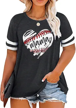 Plus Size Baseball Mom Shirt Women Love Heart Graphic Baseball T Shirt Mothers Day Baseball Gift Short Sleeve Tees