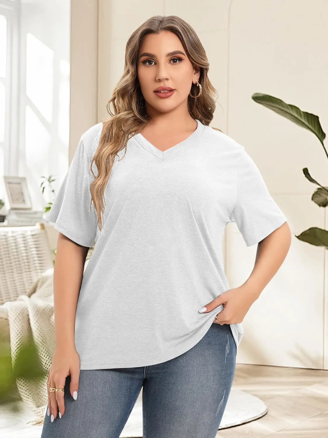 Plus Size T Shirt for Women Graphic Tees Short Sleeve Floral Print Loose Fit Summer Casual Tops 1XL-5XL