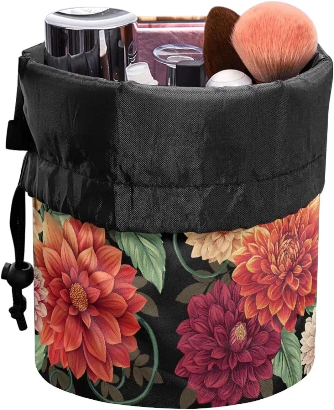 Poceacles Boho Mandala Flower Drawstring Makeup Bag for Women, Large Capacity Bohemian Flower Travel Cosmetic Bag Multi-functional Bucket Toiletry Bag Organizer Storage Pocket