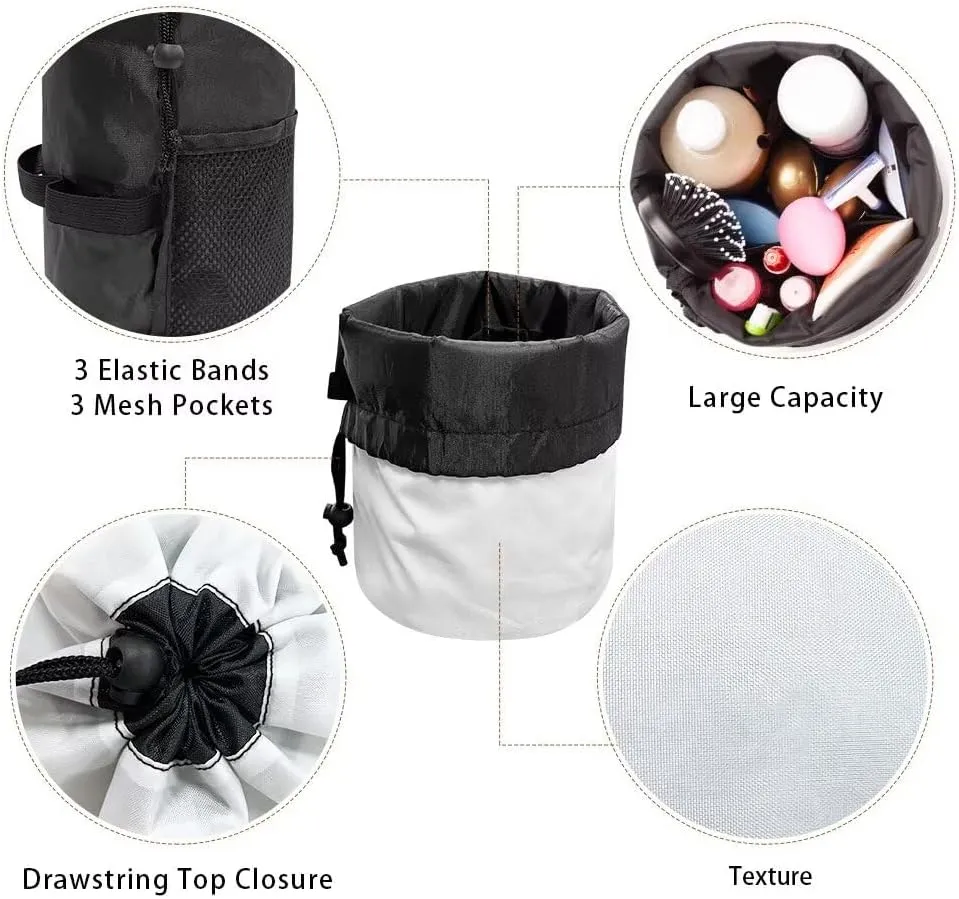 Poceacles Boho Mandala Flower Drawstring Makeup Bag for Women, Large Capacity Bohemian Flower Travel Cosmetic Bag Multi-functional Bucket Toiletry Bag Organizer Storage Pocket