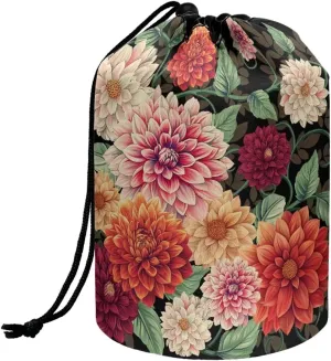 Poceacles Boho Mandala Flower Drawstring Makeup Bag for Women, Large Capacity Bohemian Flower Travel Cosmetic Bag Multi-functional Bucket Toiletry Bag Organizer Storage Pocket