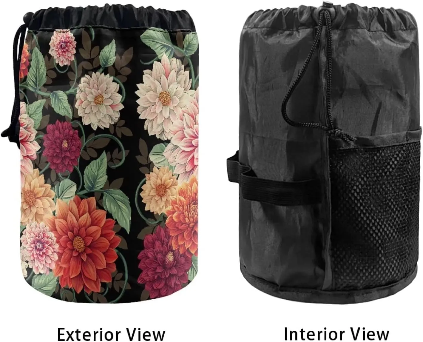 Poceacles Boho Mandala Flower Drawstring Makeup Bag for Women, Large Capacity Bohemian Flower Travel Cosmetic Bag Multi-functional Bucket Toiletry Bag Organizer Storage Pocket