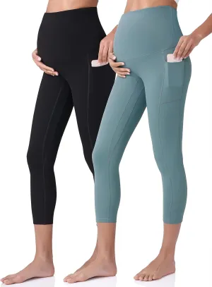POSHDIVAH Women's Maternity Capri Leggings Over The Belly Pregnancy Workout Active Stretchy Pants with Pockets