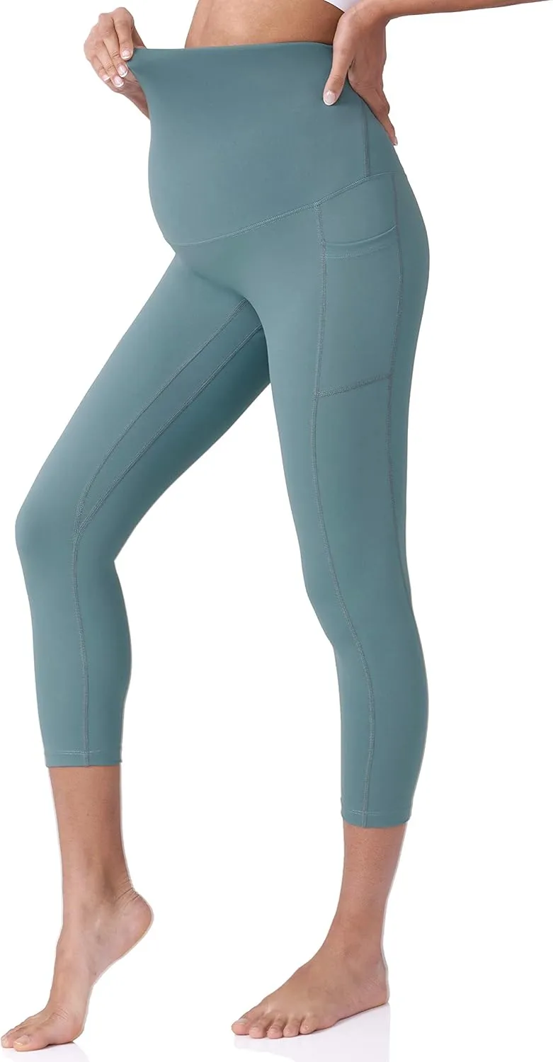 POSHDIVAH Women's Maternity Capri Leggings Over The Belly Pregnancy Workout Active Stretchy Pants with Pockets