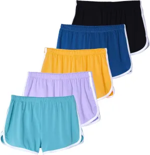 Real Essentials 5 Pack: Girls' Dry-Fit Active Athletic Dolphin Shorts (Ages 4-16)