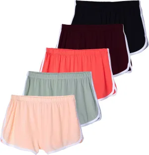 Real Essentials 5 Pack: Girls' Dry-Fit Active Athletic Dolphin Shorts (Ages 4-16)