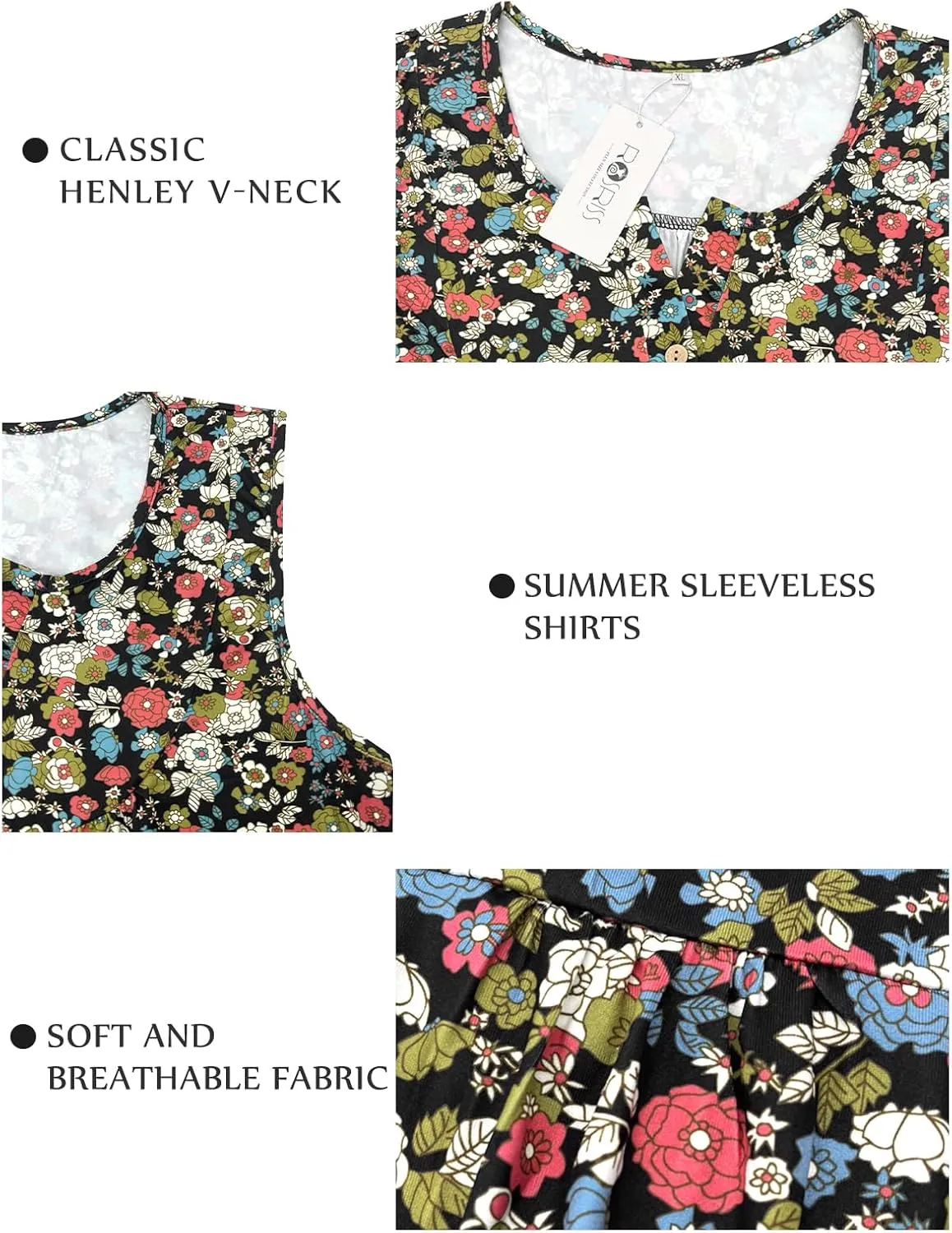 ROSRISS Plus-Size Henley Sleeveless Shirts for Women Summer Casual Tops Buttons Tees 14W-28W