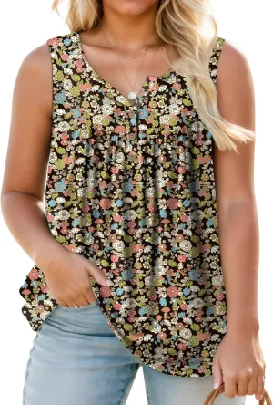 ROSRISS Plus-Size Henley Sleeveless Shirts for Women Summer Casual Tops Buttons Tees 14W-28W