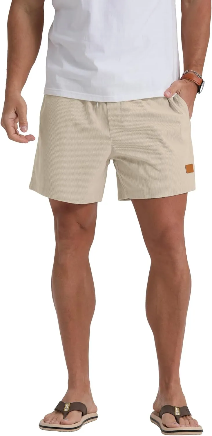 Sailwind Men's Casual 5" Shorts Corduroy Elastic Waist Drawstring Summer Beach Short