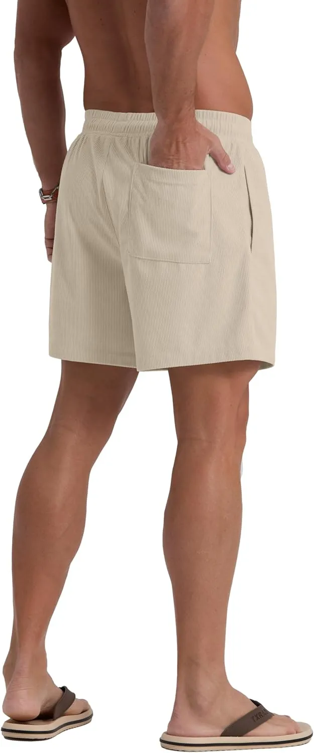 Sailwind Men's Casual 5" Shorts Corduroy Elastic Waist Drawstring Summer Beach Short