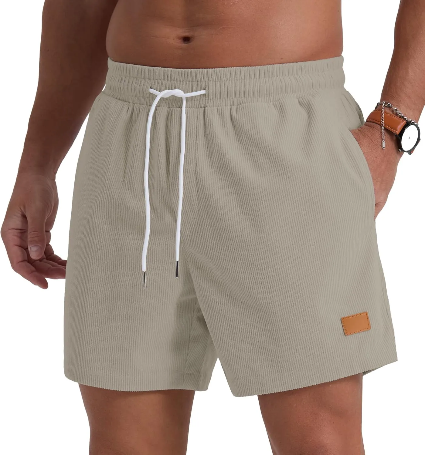 Sailwind Men's Casual 5" Shorts Corduroy Elastic Waist Drawstring Summer Beach Short