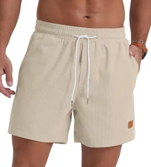 Sailwind Men's Casual 5" Shorts Corduroy Elastic Waist Drawstring Summer Beach Short