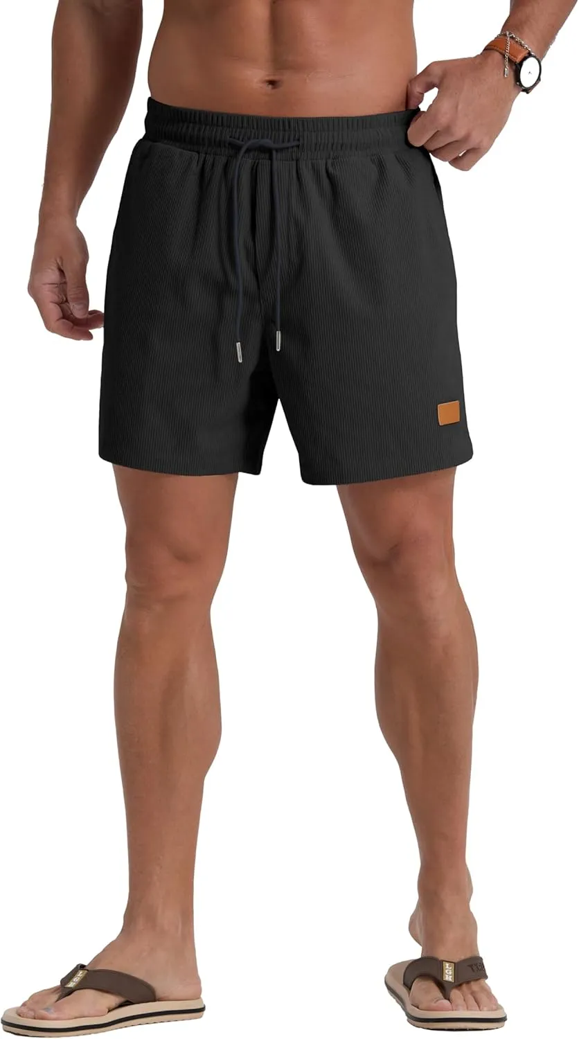 Sailwind Men's Casual 5" Shorts Corduroy Elastic Waist Drawstring Summer Beach Short