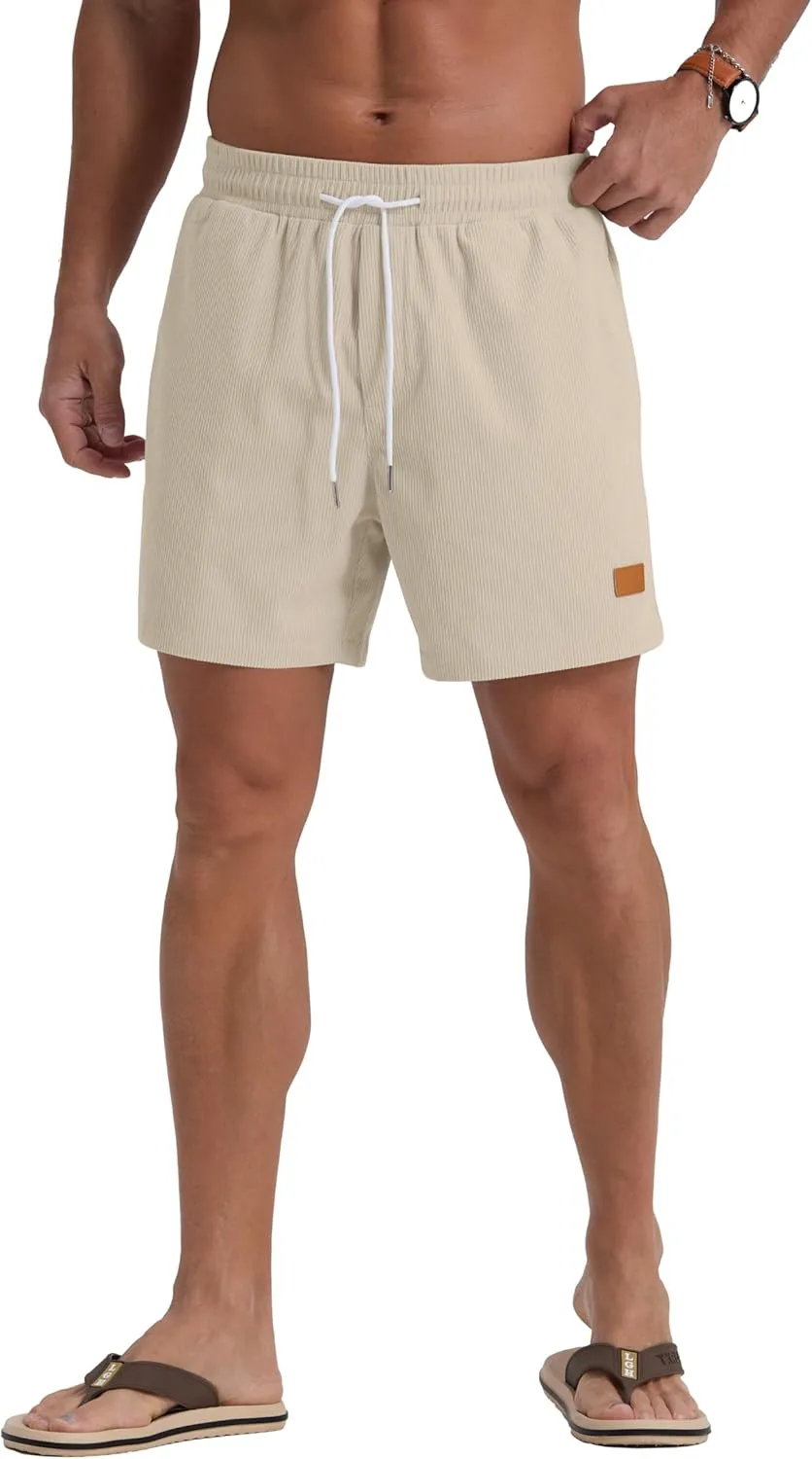 Sailwind Men's Casual 5" Shorts Corduroy Elastic Waist Drawstring Summer Beach Short