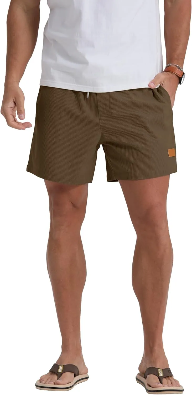 Sailwind Men's Casual 5" Shorts Corduroy Elastic Waist Drawstring Summer Beach Short