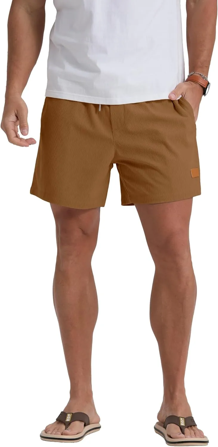 Sailwind Men's Casual 5" Shorts Corduroy Elastic Waist Drawstring Summer Beach Short