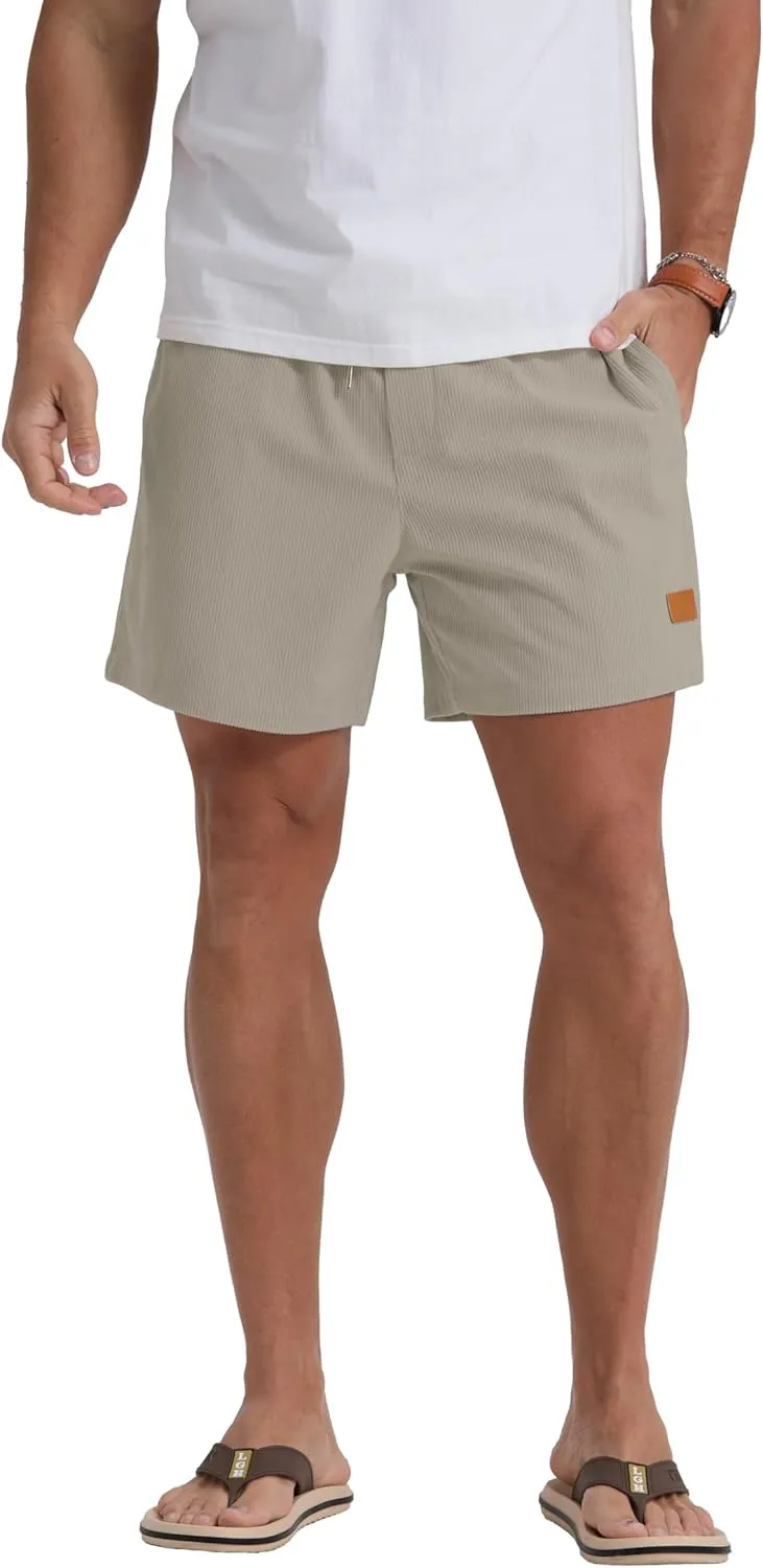 Sailwind Men's Casual 5" Shorts Corduroy Elastic Waist Drawstring Summer Beach Short