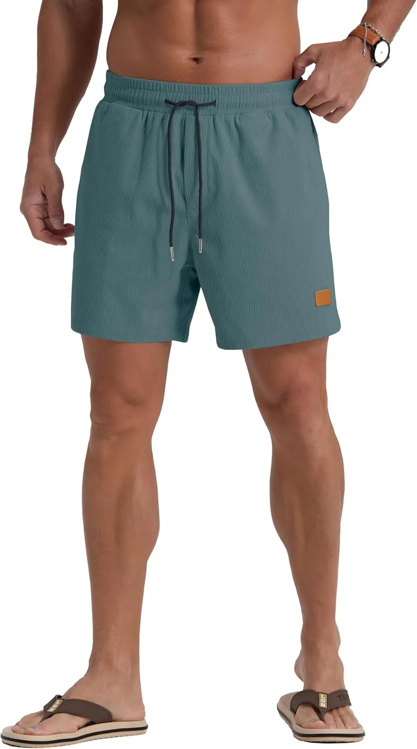 Sailwind Men's Casual 5" Shorts Corduroy Elastic Waist Drawstring Summer Beach Short