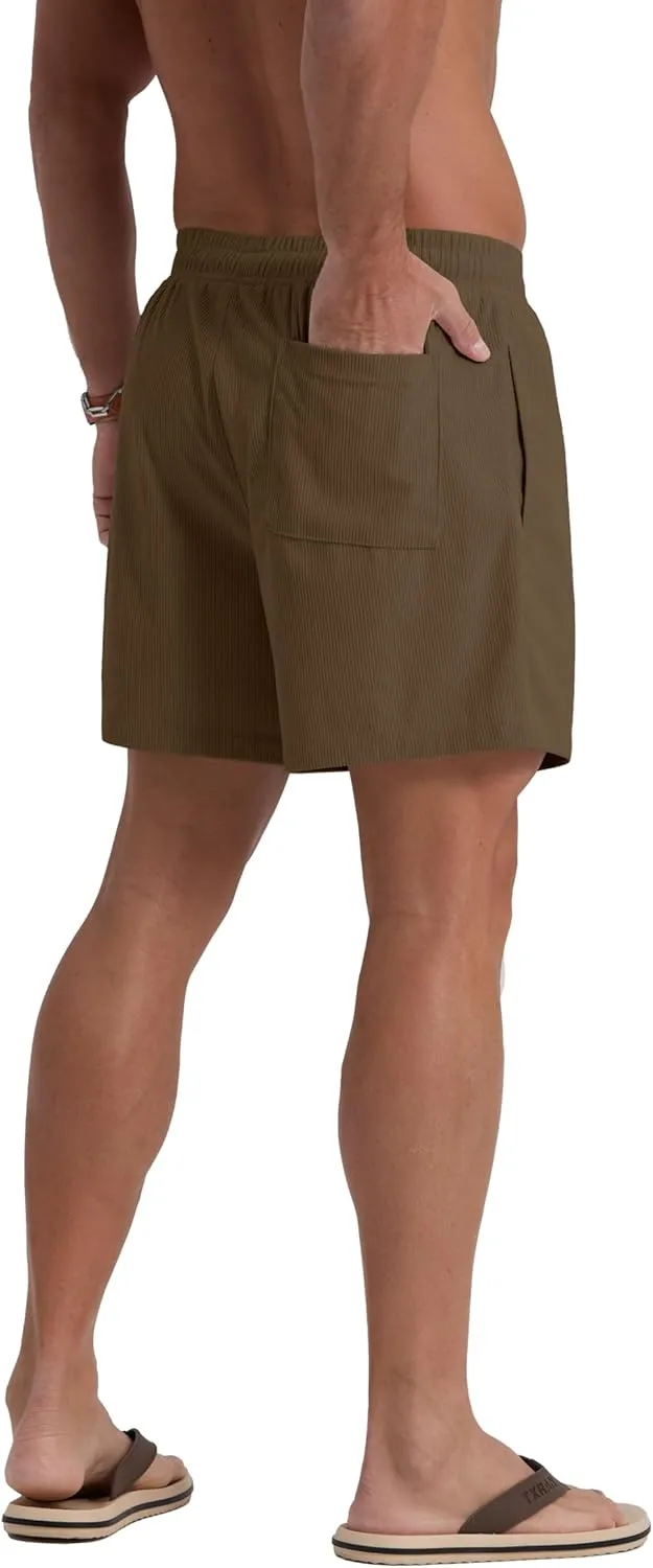 Sailwind Men's Casual 5" Shorts Corduroy Elastic Waist Drawstring Summer Beach Short