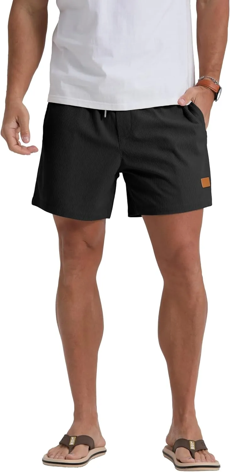 Sailwind Men's Casual 5" Shorts Corduroy Elastic Waist Drawstring Summer Beach Short