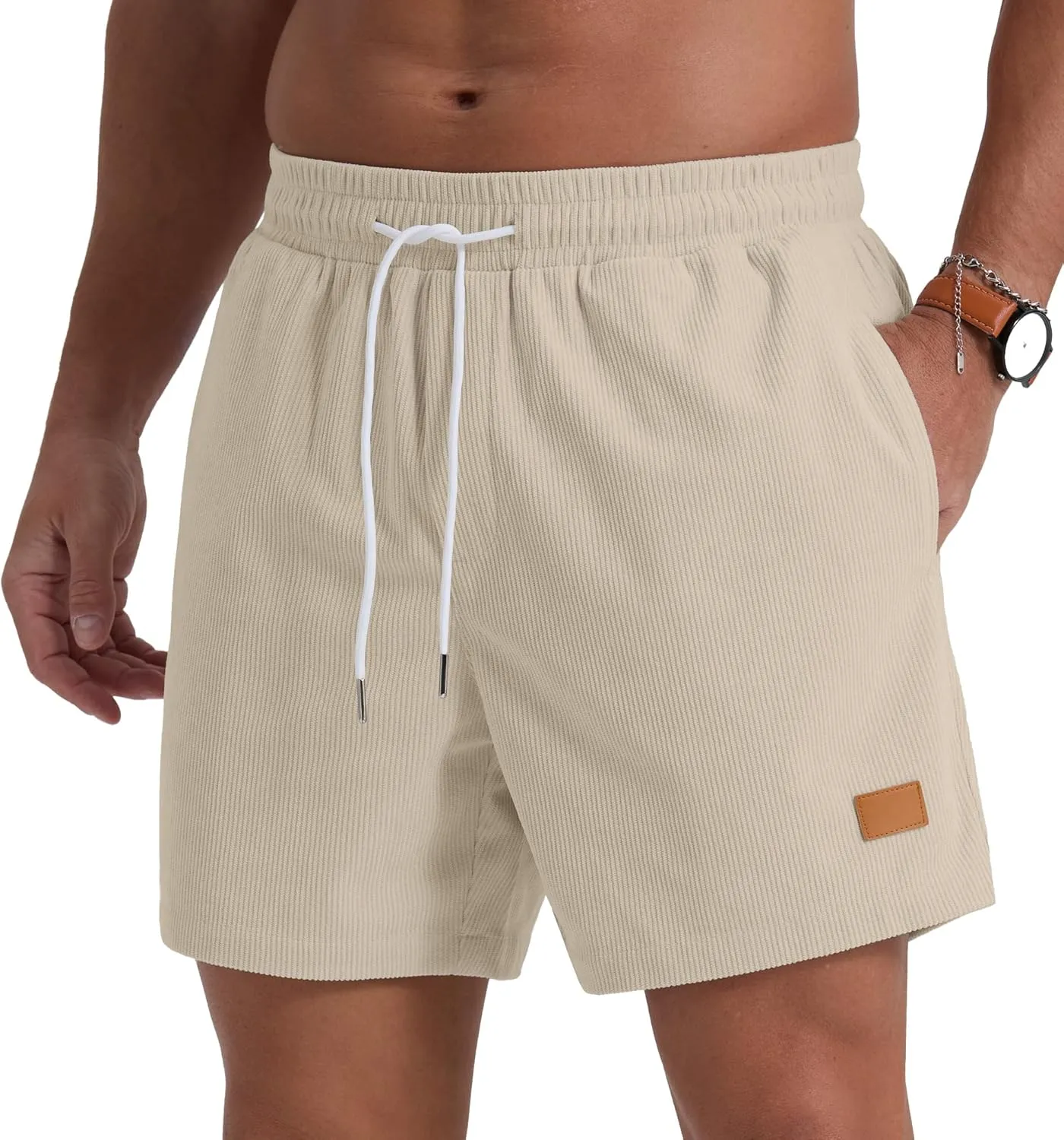 Sailwind Men's Casual 5" Shorts Corduroy Elastic Waist Drawstring Summer Beach Short