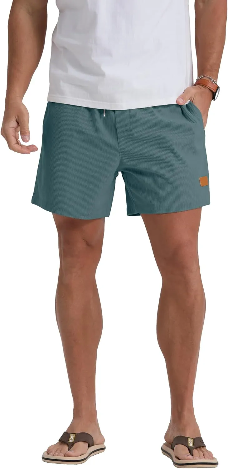 Sailwind Men's Casual 5" Shorts Corduroy Elastic Waist Drawstring Summer Beach Short