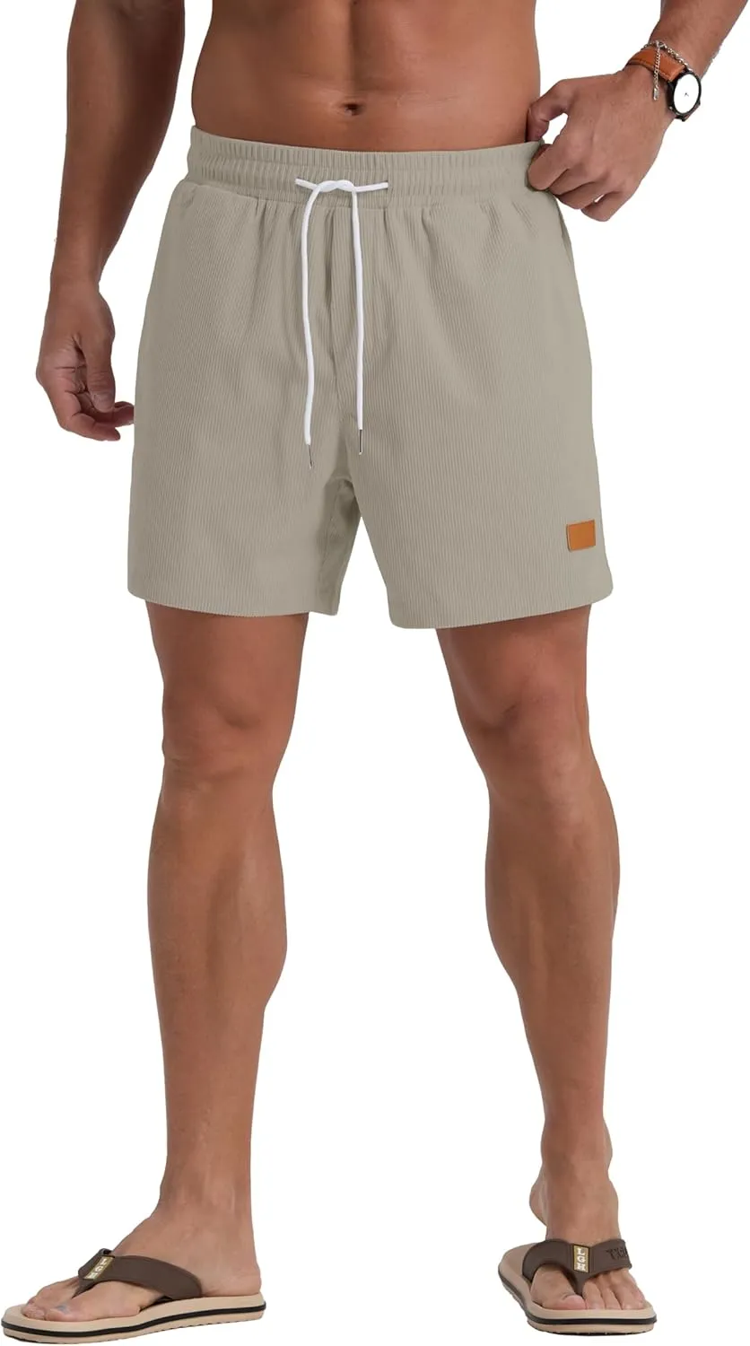 Sailwind Men's Casual 5" Shorts Corduroy Elastic Waist Drawstring Summer Beach Short