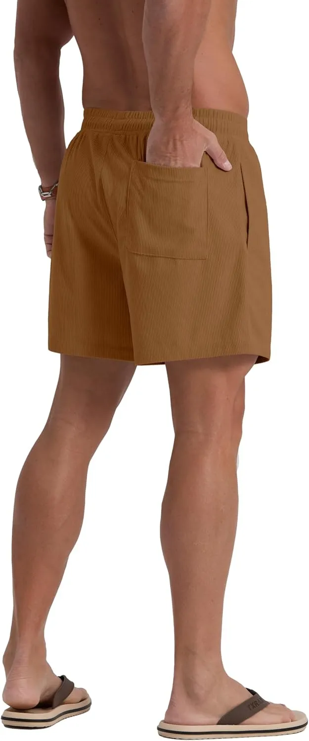 Sailwind Men's Casual 5" Shorts Corduroy Elastic Waist Drawstring Summer Beach Short