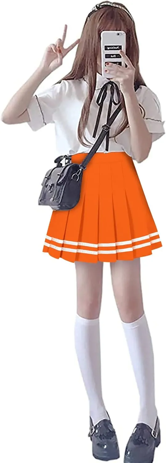 SANGTREE Women Girls Pleated Skirts with Shorts, Elastic Waist Uniform Plus Size Tennis Casual Skirt, 2 Years - US 4XL
