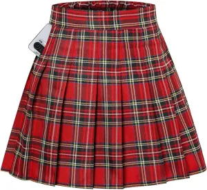 SANGTREE Women Girls Pleated Skirts with Shorts, Elastic Waist Uniform Plus Size Tennis Casual Skirt, 2 Years - US 4XL