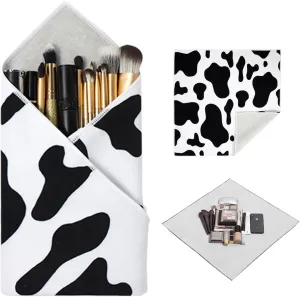 Self-Adhesive Magic Cloth Makeup Bag, Multi-Functional Cosmetic Bag, Portable Make up Wrap for Travel, Open Lay Flat Cosmetic Pouch Storage Organizer for Skincare & Makeup Accessorie (Cow, 55*55cm)