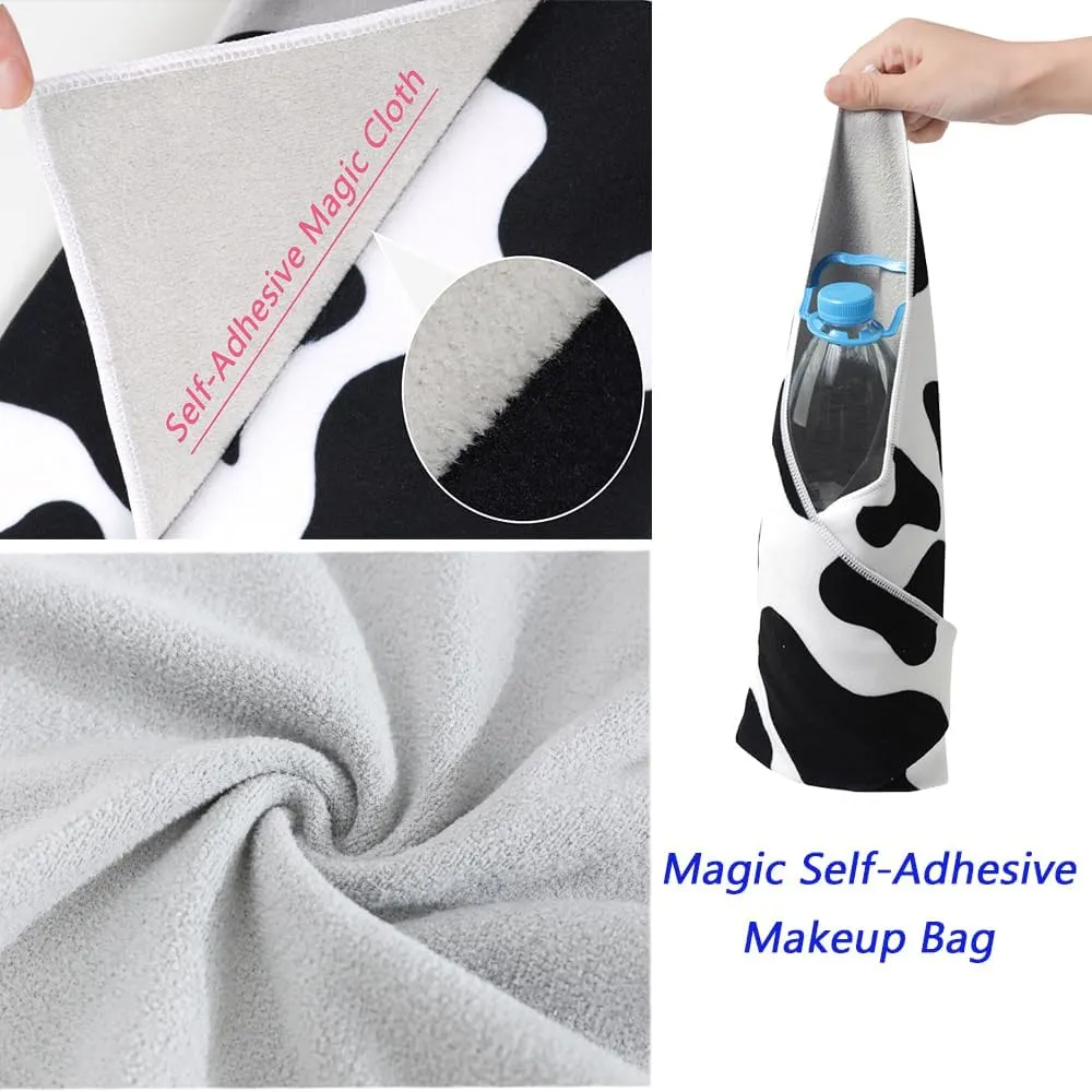 Self-Adhesive Magic Cloth Makeup Bag, Multi-Functional Cosmetic Bag, Portable Make up Wrap for Travel, Open Lay Flat Cosmetic Pouch Storage Organizer for Skincare & Makeup Accessorie (Cow, 55*55cm)