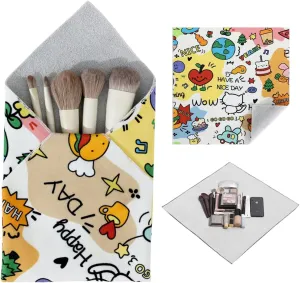 Self-Adhesive Magic Cloth Makeup Bag, Multi-Functional Cosmetic Bag, Portable Make up Wrap for Travel, Open Lay Flat Cosmetic Pouch Storage Organizer for Skincare & Makeup Accessories (Happy, 55*55cm)