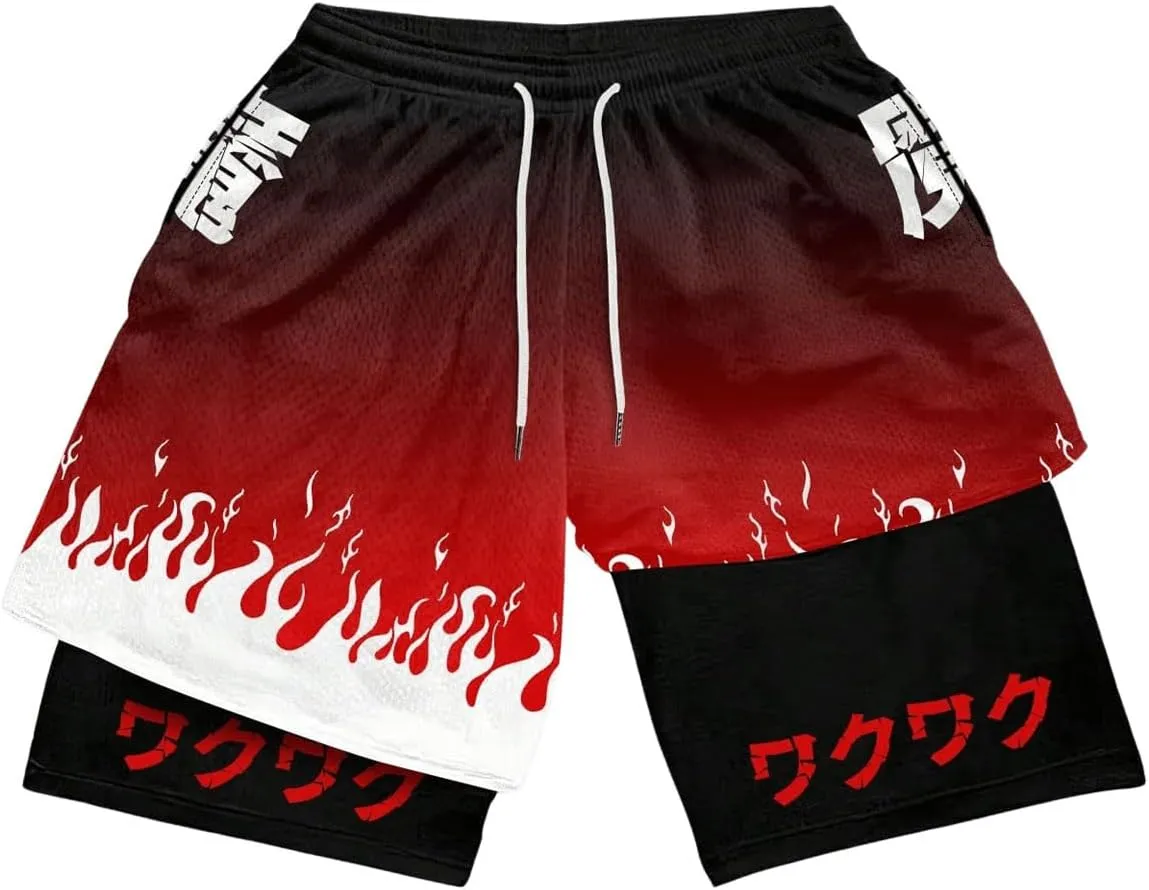 SHENHE Men's Graphic Shorts with Liner Cross Print Drawstring 2 in 1 Goth Gym Track Bottoms