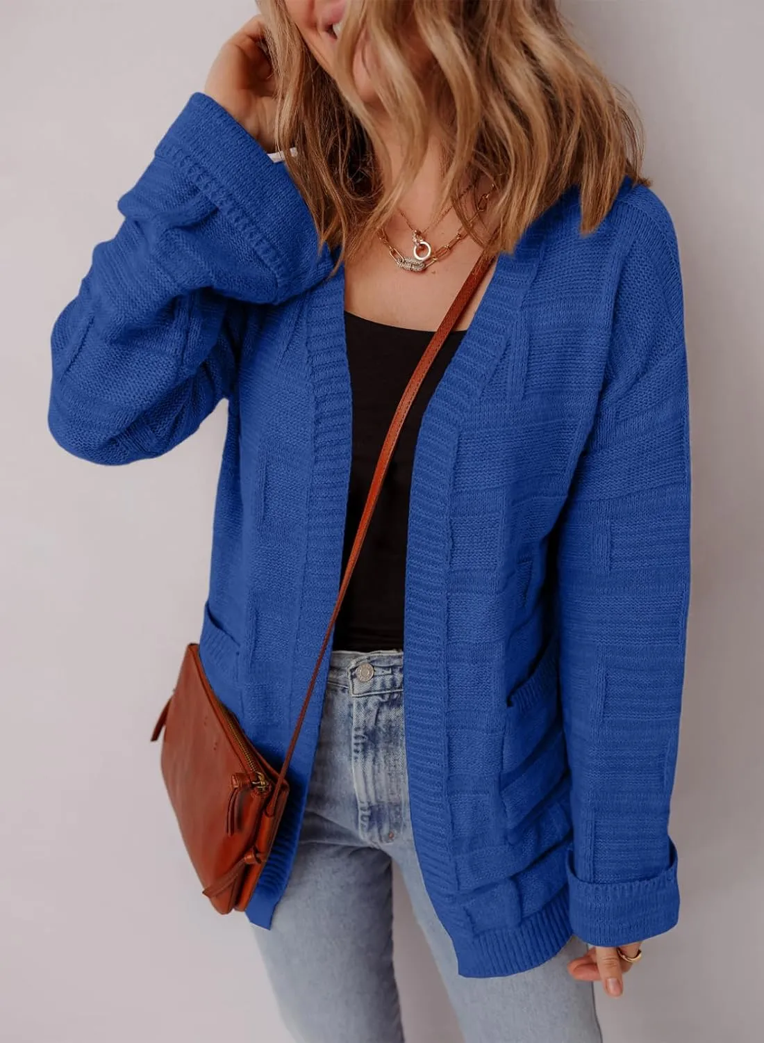 SHEWIN Women's Open Front Lightweight Cardigan Casual Long Sleeve Knit Loose Sweaters Outwear