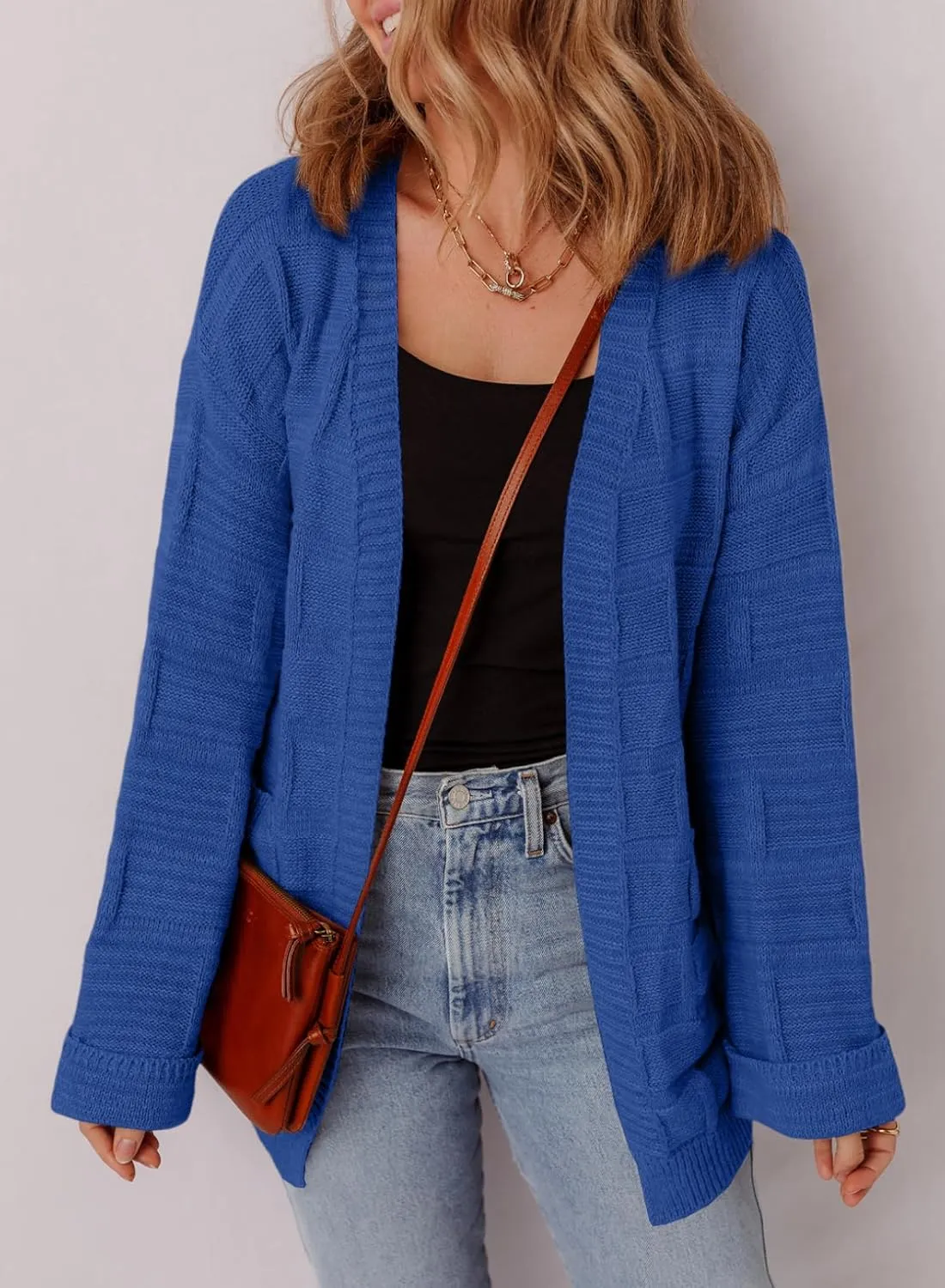 SHEWIN Women's Open Front Lightweight Cardigan Casual Long Sleeve Knit Loose Sweaters Outwear