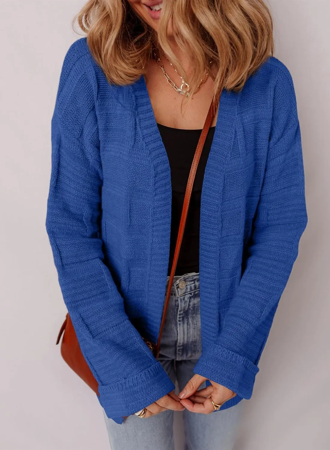 SHEWIN Women's Open Front Lightweight Cardigan Casual Long Sleeve Knit Loose Sweaters Outwear
