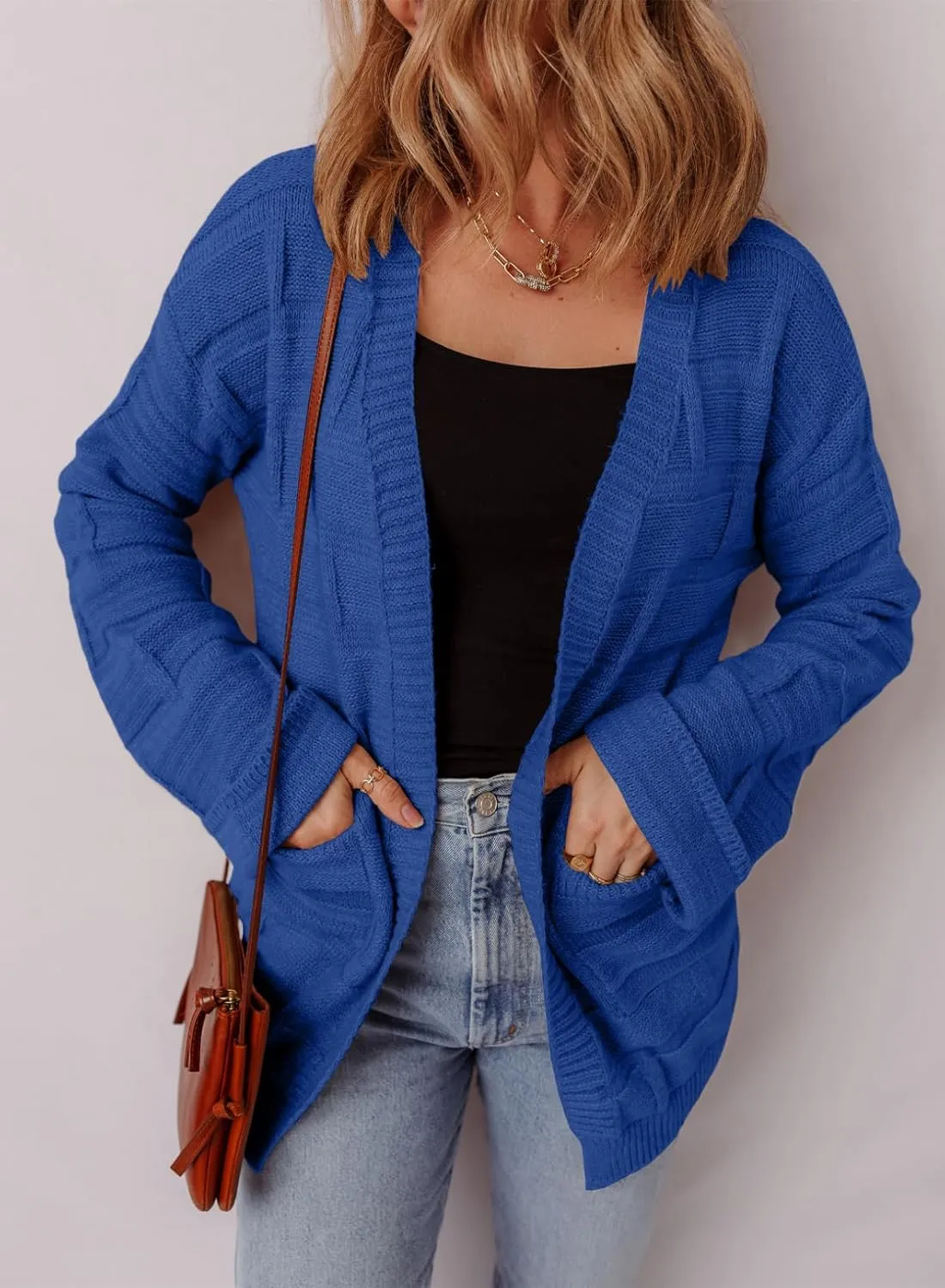 SHEWIN Women's Open Front Lightweight Cardigan Casual Long Sleeve Knit Loose Sweaters Outwear