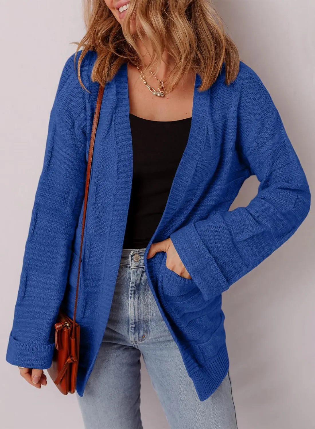 SHEWIN Women's Open Front Lightweight Cardigan Casual Long Sleeve Knit Loose Sweaters Outwear