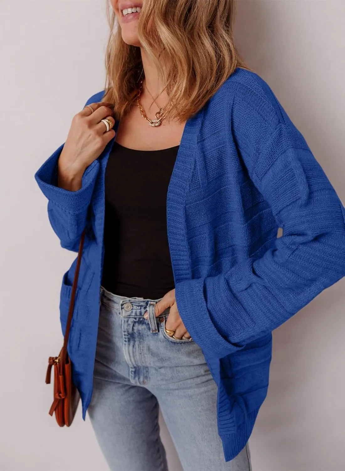 SHEWIN Women's Open Front Lightweight Cardigan Casual Long Sleeve Knit Loose Sweaters Outwear