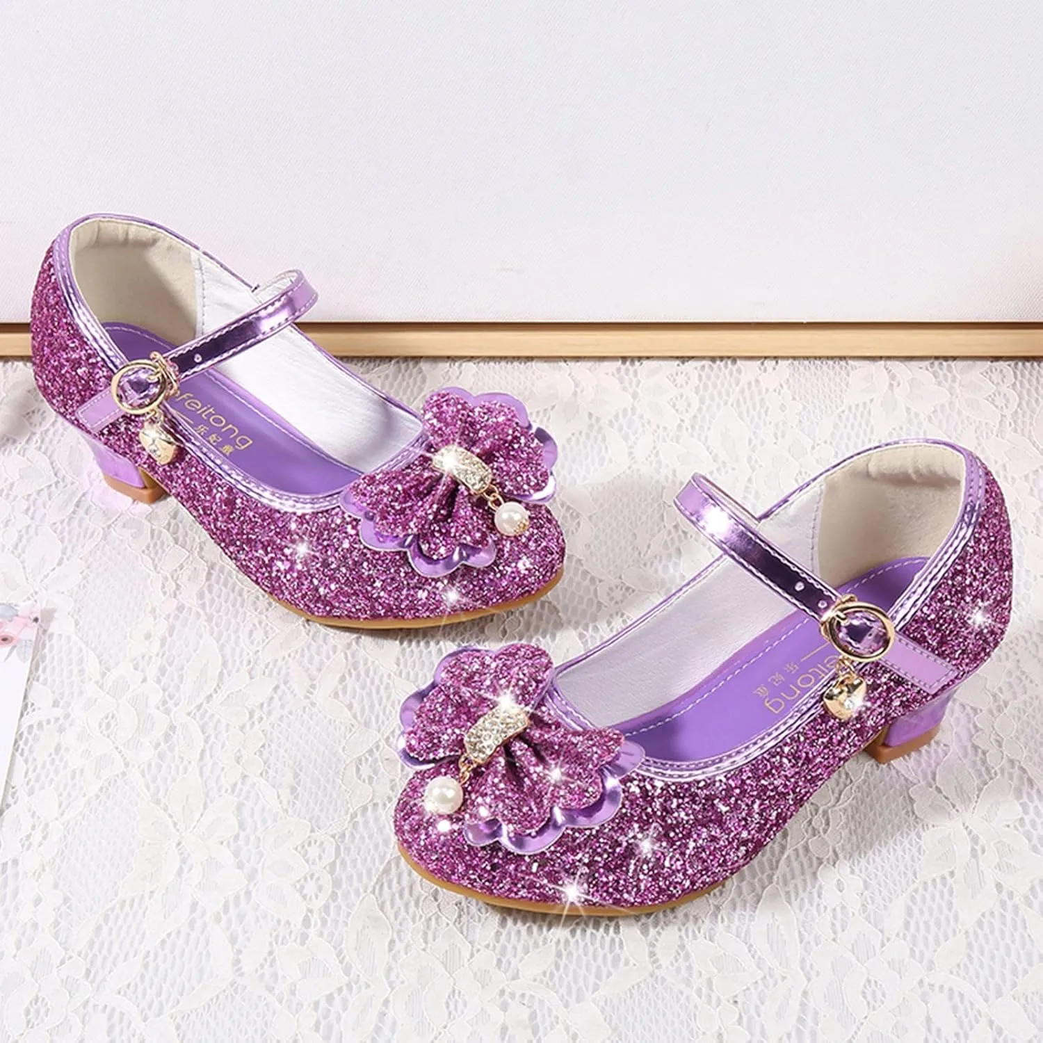 Shoes for Girls,Toddler Girl Glitter Sequins Princess Shoes Low Heels Party Dress Dance Shoes Sandals Shoes 4-8 Years