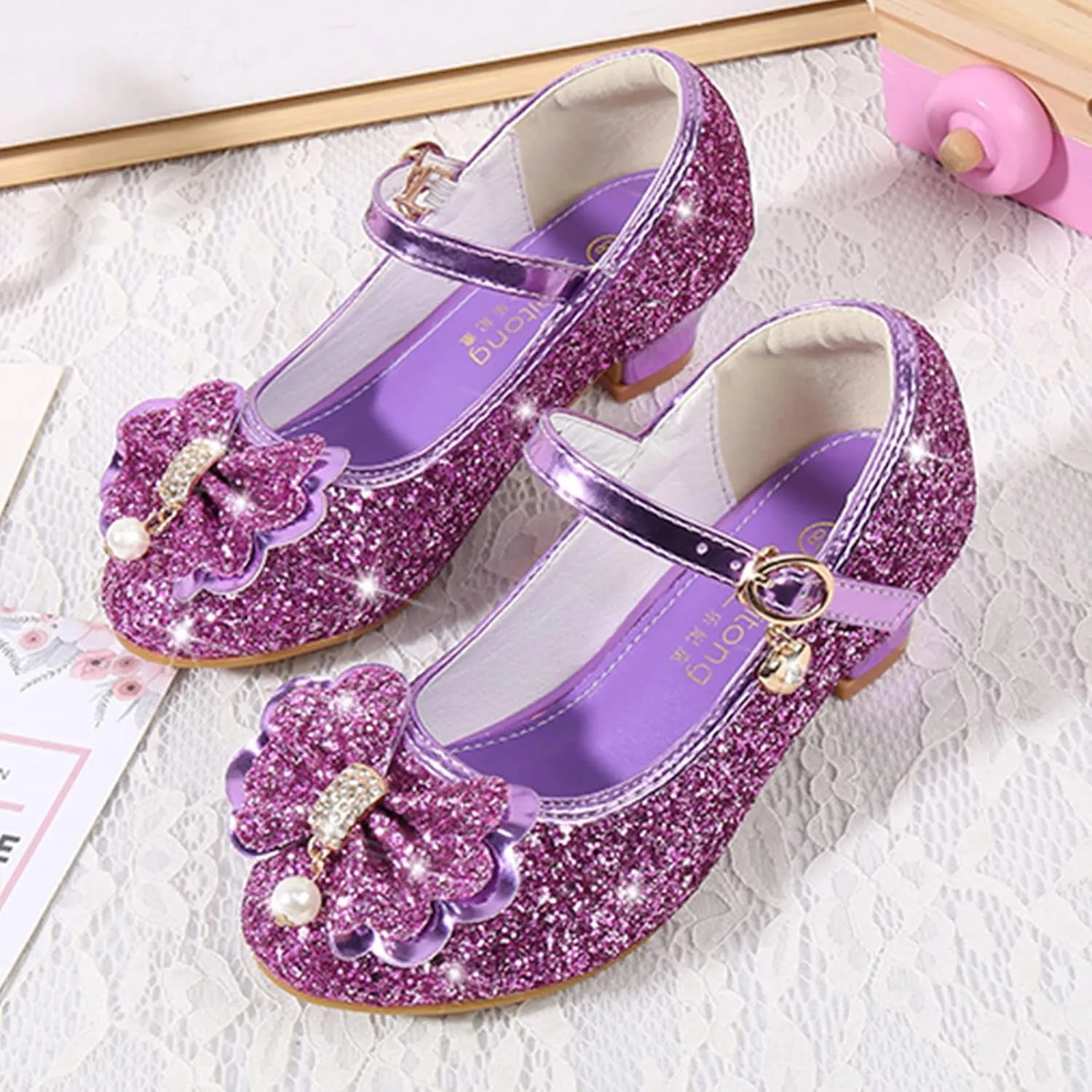 Shoes for Girls,Toddler Girl Glitter Sequins Princess Shoes Low Heels Party Dress Dance Shoes Sandals Shoes 4-8 Years