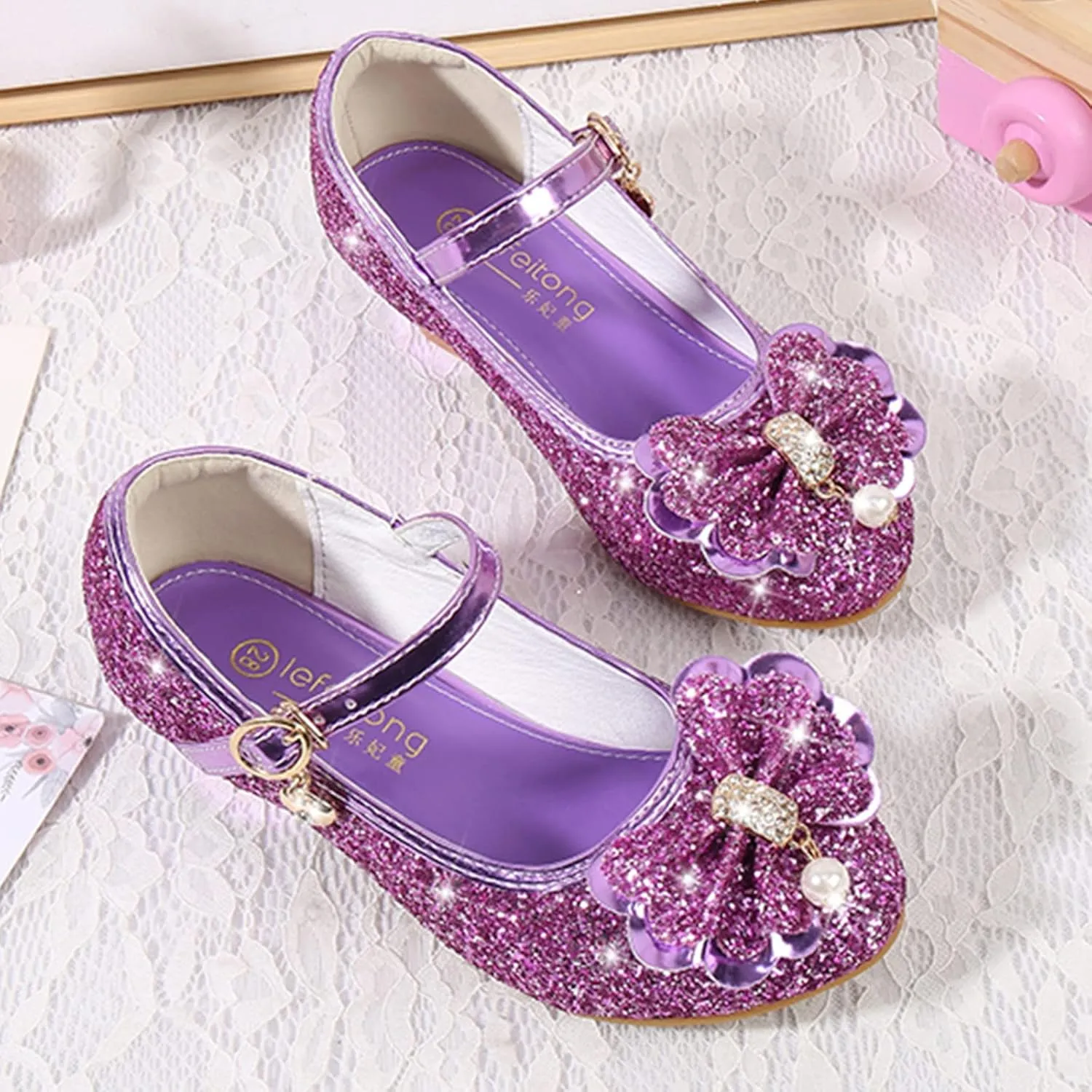 Shoes for Girls,Toddler Girl Glitter Sequins Princess Shoes Low Heels Party Dress Dance Shoes Sandals Shoes 4-8 Years