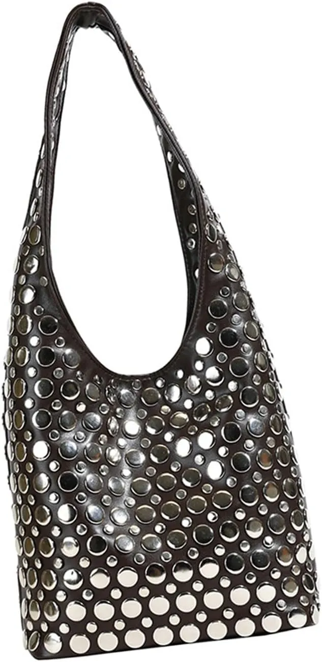 Shoulder HandbagTrendy Studs Studded Shoulder Bag for Fashion Women Lightweight and Practical PU Armpit Bags Casual Bucket Handbag
